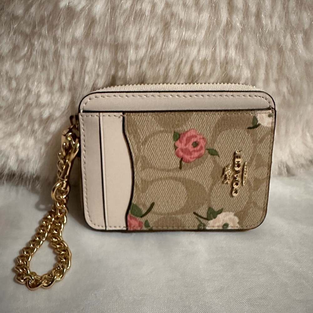 Coach zip card case with floral print